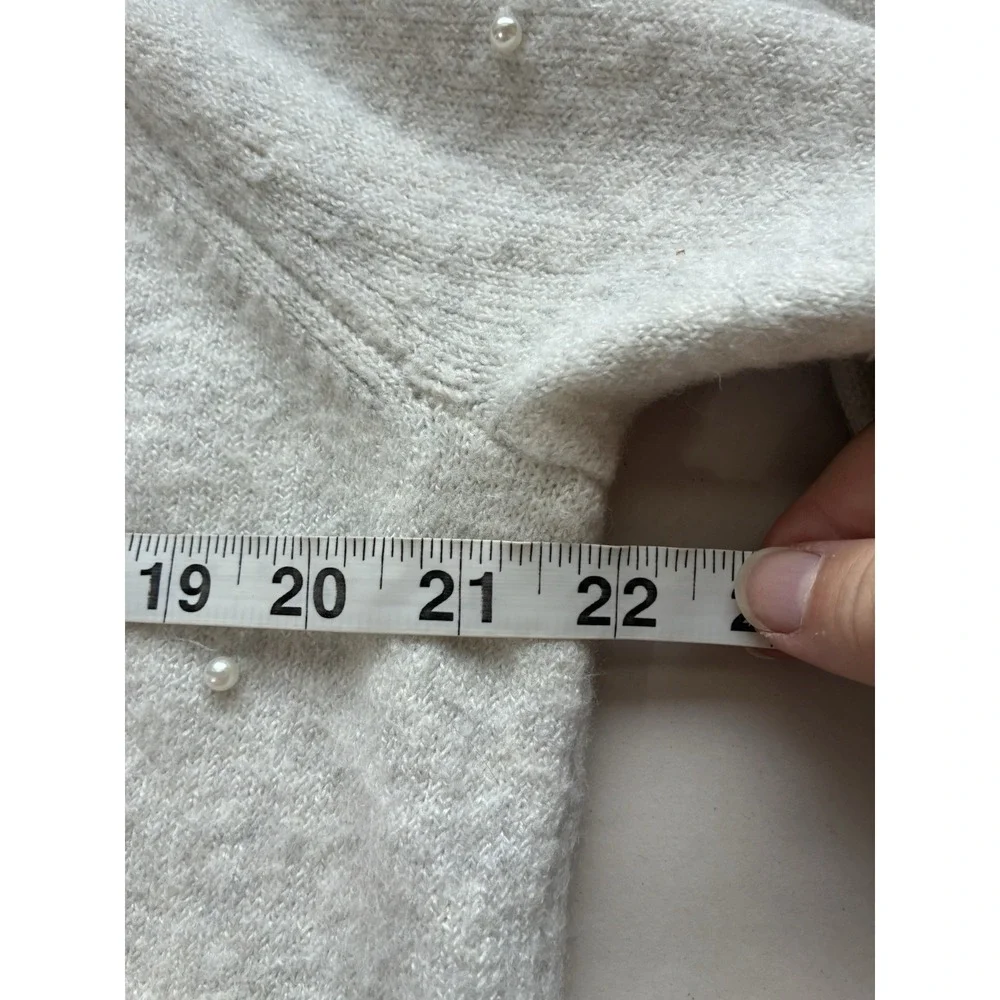 Draper James RSVP Gray Jewel Pearl Balloon Sleeve Crewneck Knit Sweater Sz Large